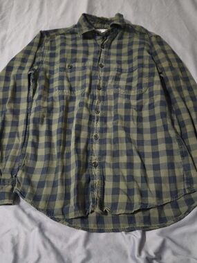 Uniqlo Flannel Checked Long Sleeve Shirt Mens Size Small Dark Green Plaid Cotton